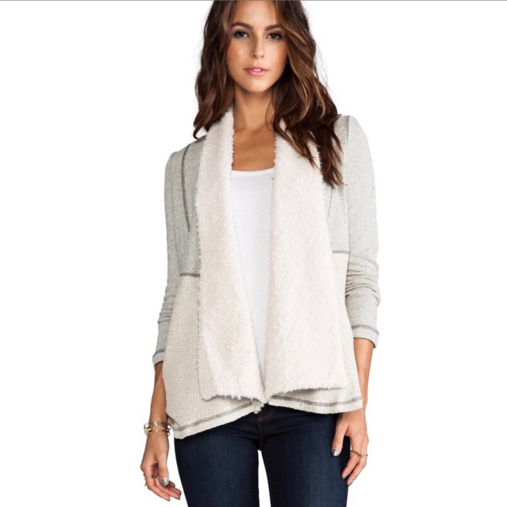 Jack BB Dakota Revolve Aila French Terry Sherpa Wrap Sweater Heather Grey Sz L